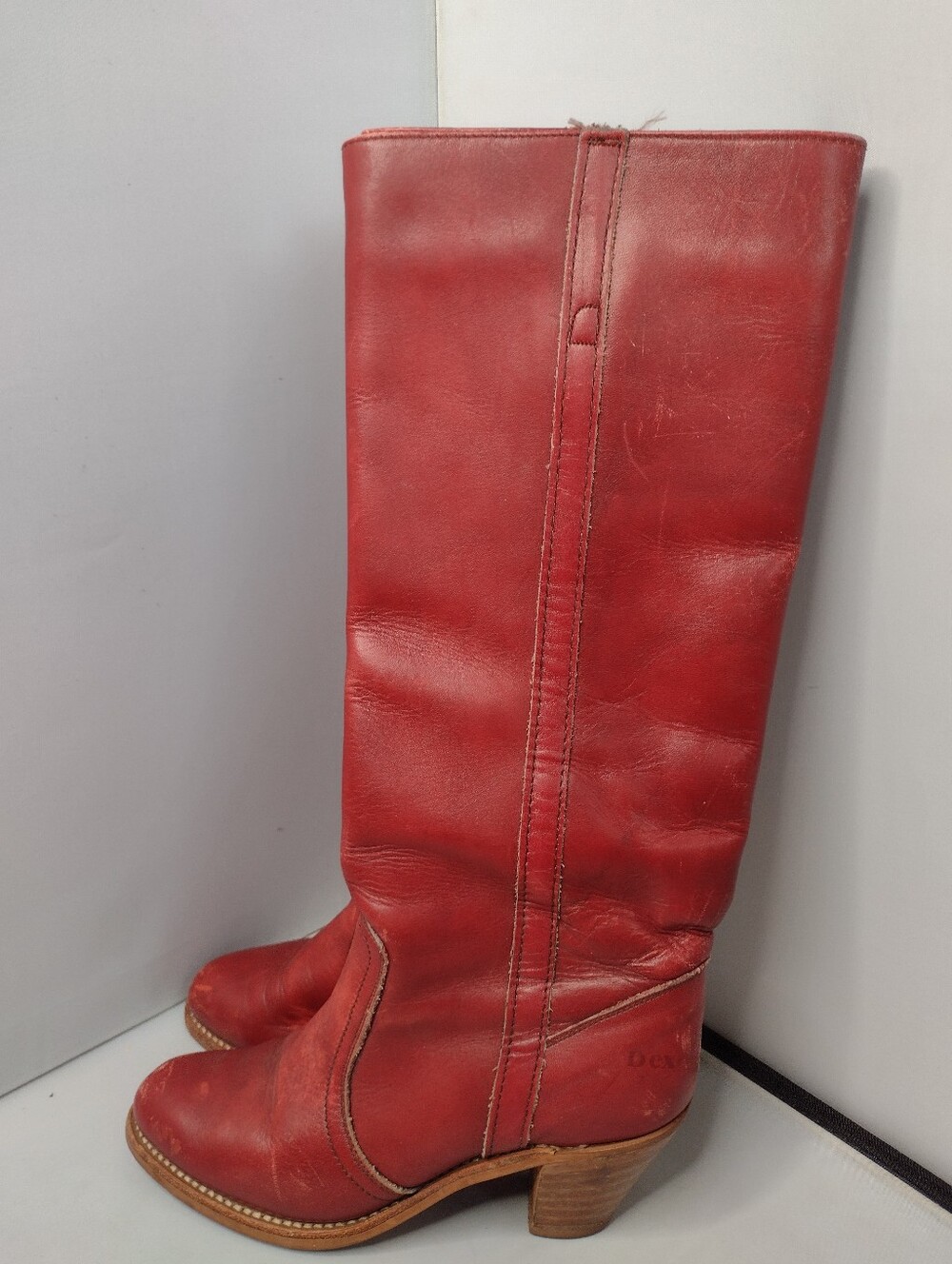 Vintage Dexter Campus Leather Boots Tall Riding Stacked Heel Women’s 7N Red A10